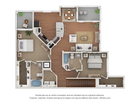 Floor plan for 2 beds, 2 baths, 1315 sqft